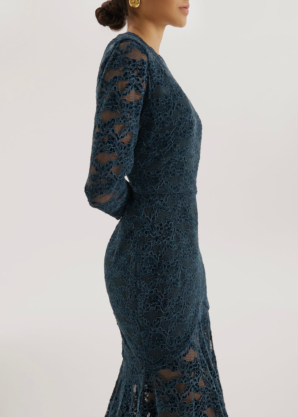 Sienna Velvet Applique Lace Cascade Dress | Teal