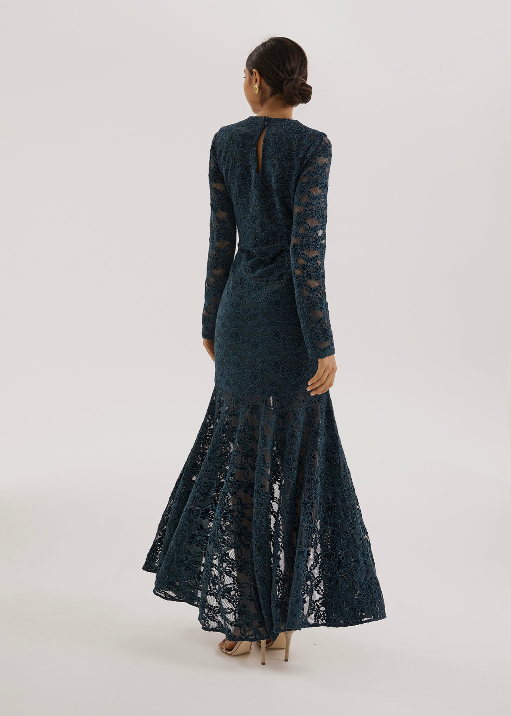 Sienna Velvet Applique Lace Cascade Dress | Teal