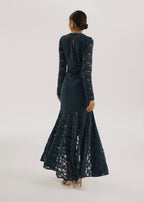 Sienna Velvet Applique Lace Cascade Dress | Teal