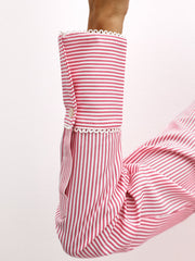 Elyssa Cotton Stripe Shirt With Trim | Red