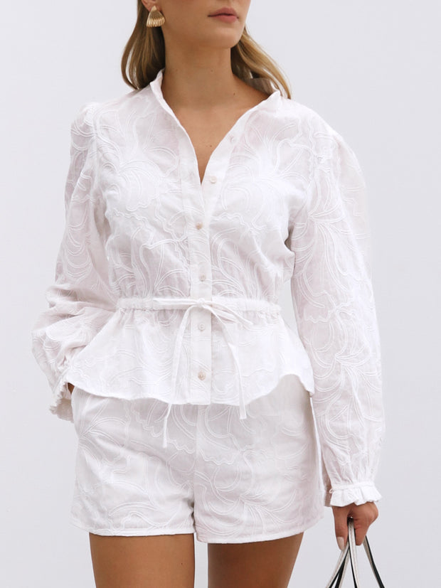 Garda Applique Cotton Shirt | White