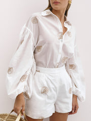 Avia Embroidered Cotton Shirt | White