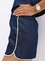Alexia Premium Denim Shorts With Pearl Trim | Denim Blue