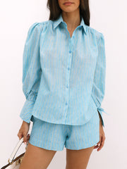 Portofino Cotton Stripe Elevated Shirt | Aqua Blue