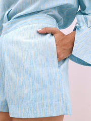 Portofino Cotton Stripe Shorts | Aqua Blue