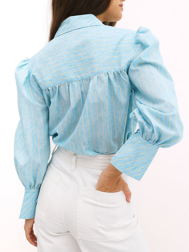 Portofino Cotton Stripe Elevated Shirt | Aqua Blue