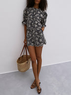 Reena Embroidered Cotton Shorts | Navy
