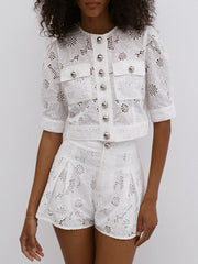 Astoria Embroidered Button Through Top | White