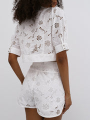 Astoria Embroidered Cotton Shorts | White