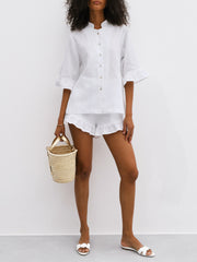 Riviera Linen Frill Sleeve Shirt | White