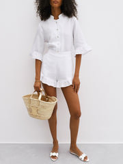 Riviera Linen Frill Sleeve Shirt | White