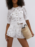 Astoria Embroidered Cotton Shorts | White