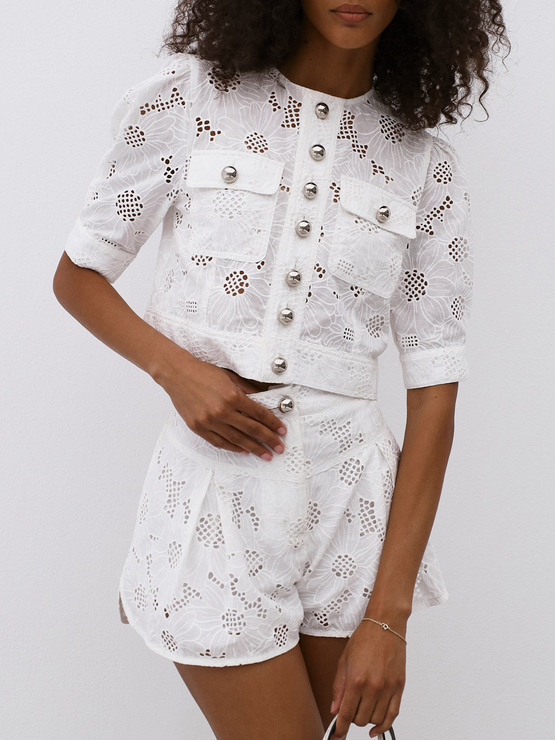 Astoria Embroidered Cotton Shorts | White