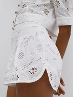 Astoria Embroidered Cotton Shorts | White