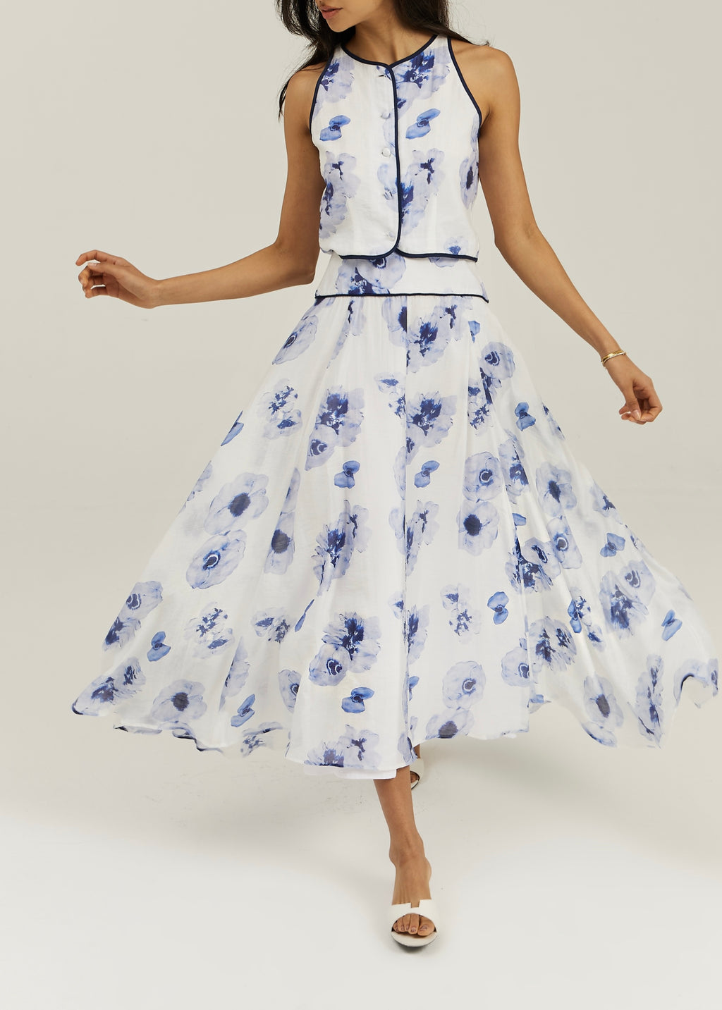Tahlia Floral Dream Skirt | White/Blue