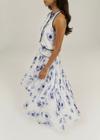 Tahlia Floral Dream Skirt | White/Blue