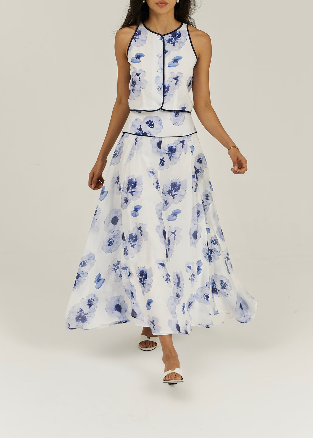 Tahlia Floral Dream Skirt | White/Blue