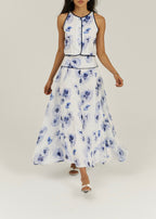 Tahlia Floral Dream Skirt | White/Blue
