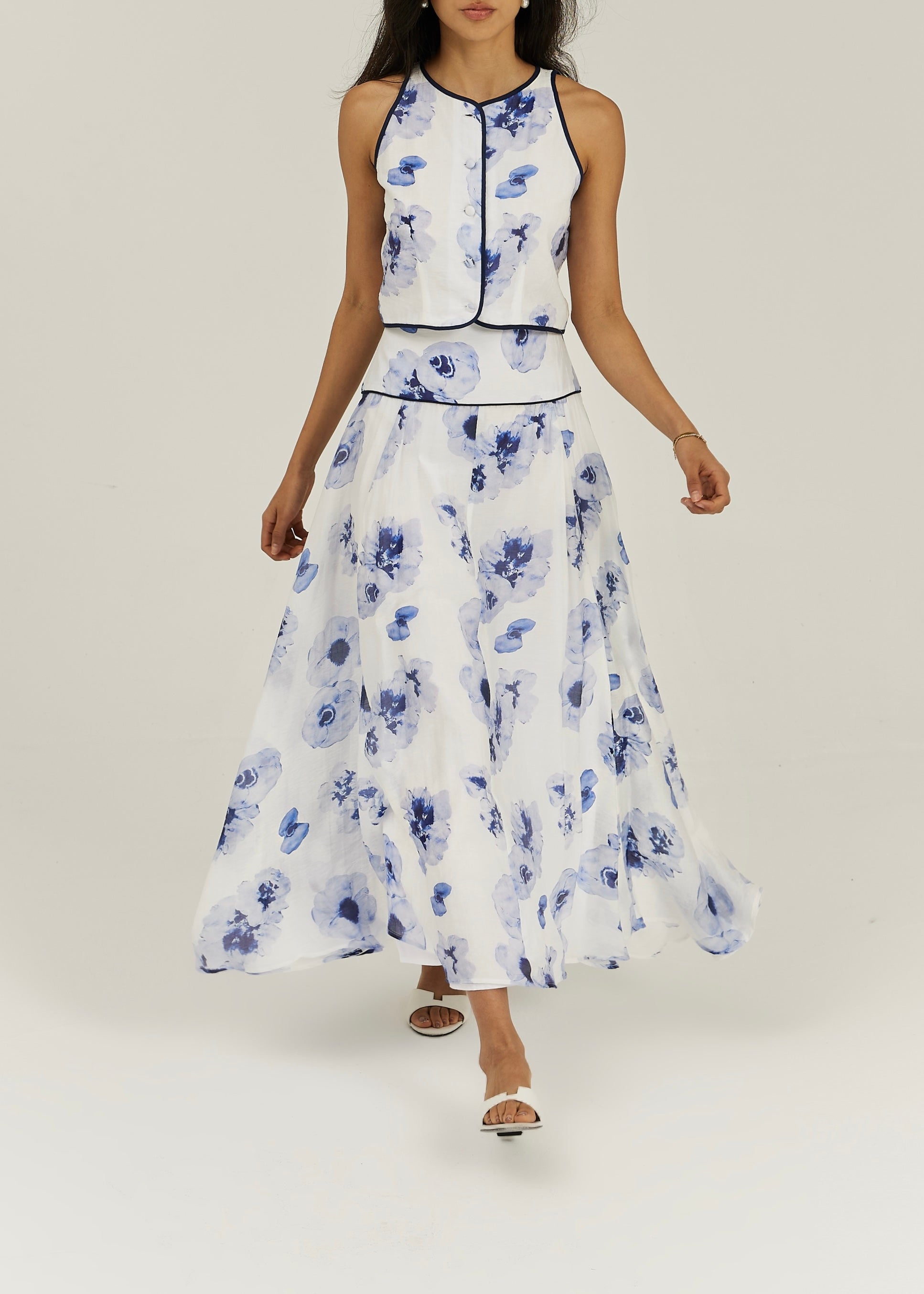 Tahlia Floral Dream Skirt | White/Blue