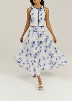 Tahlia Floral Sleevless Blouse | White/Blue