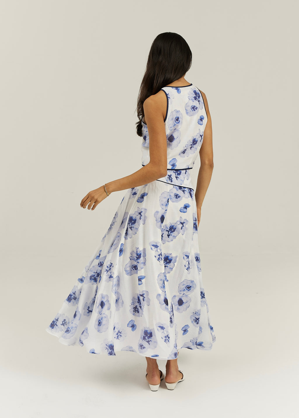 Tahlia Floral Dream Skirt | White/Blue