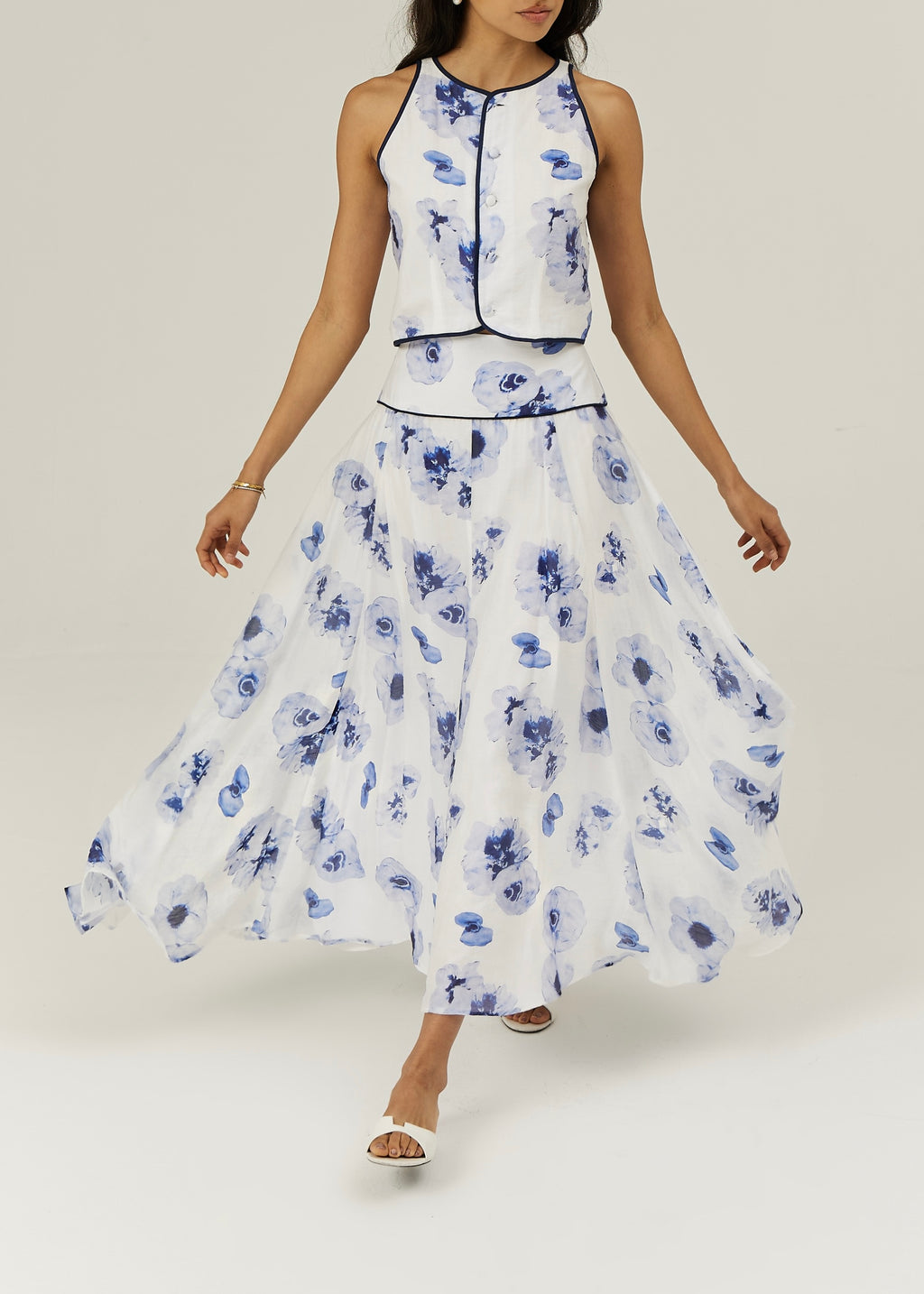 Tahlia Floral Dream Skirt | White/Blue