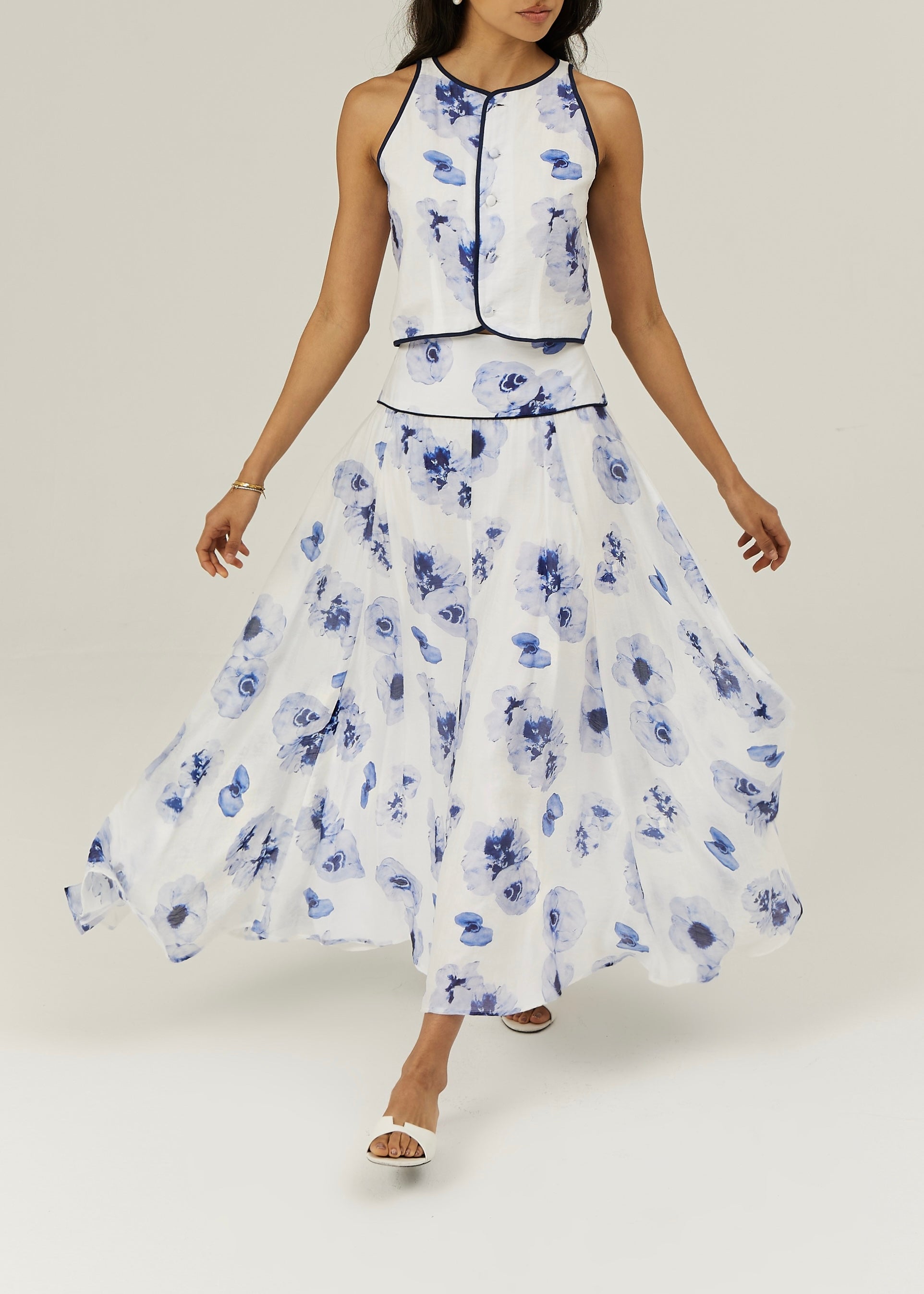 Tahlia Floral Dream Skirt | White/Blue