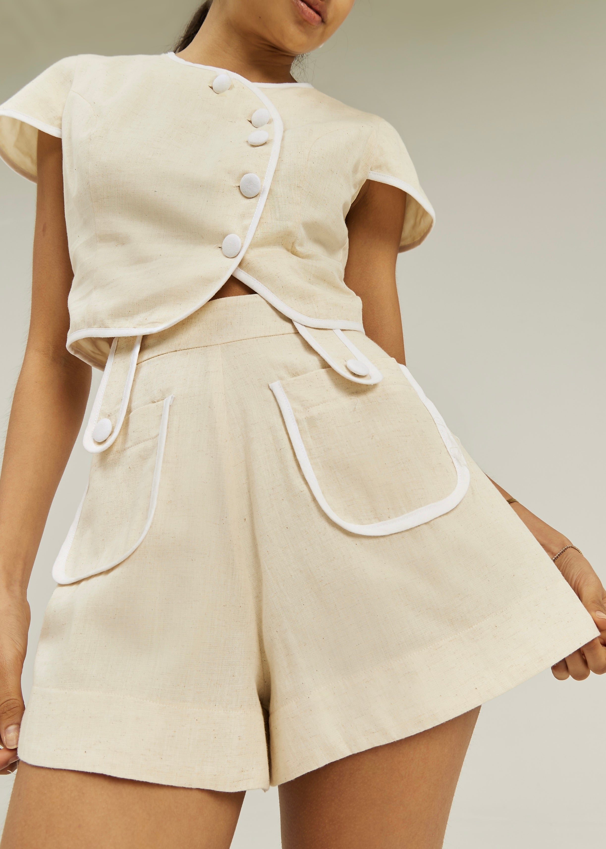 Tasha Contrast Trim Shorts | Cream