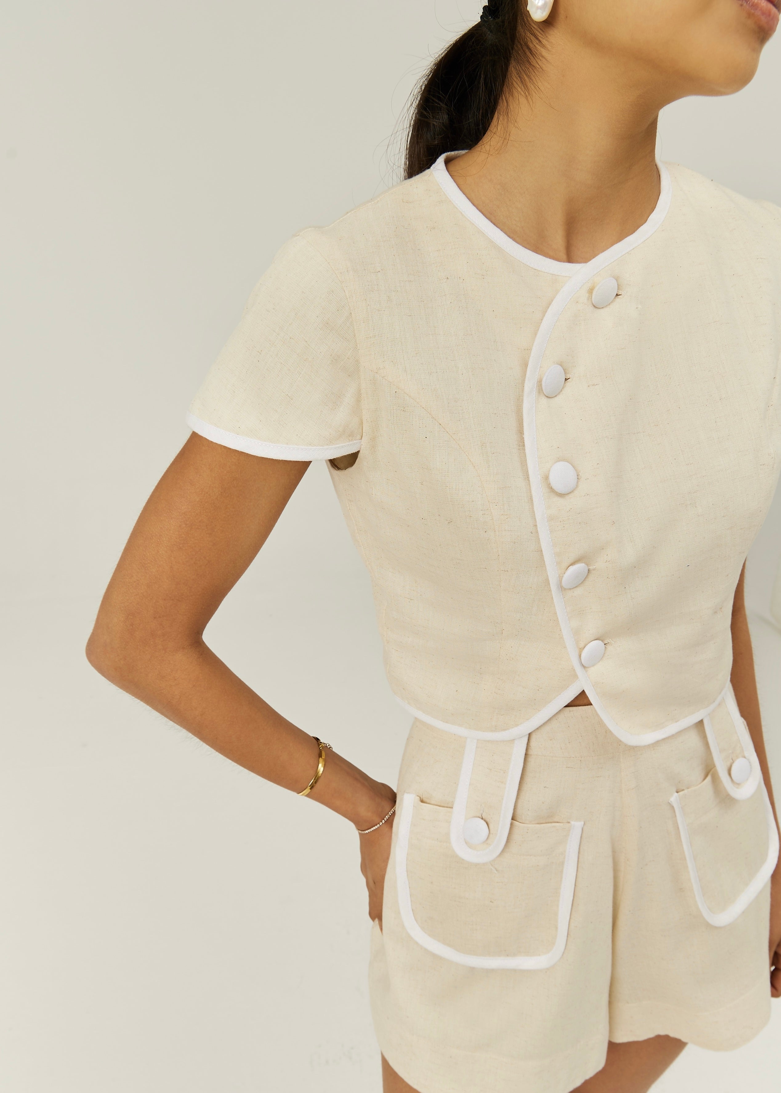 Tasha Contrast Trim Blouse | Cream