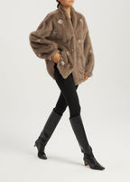 Valary Pearl Trim Fur Cardigan Coat | Truffle