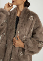 Valary Pearl Trim Fur Cardigan Coat | Truffle
