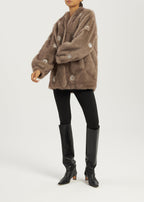 Valary Pearl Trim Fur Cardigan Coat | Truffle
