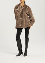 Valary Pearl Trim Fur Cardigan Coat | Truffle