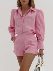 Portofino Cotton Stripe Shorts | Strawberry Pink