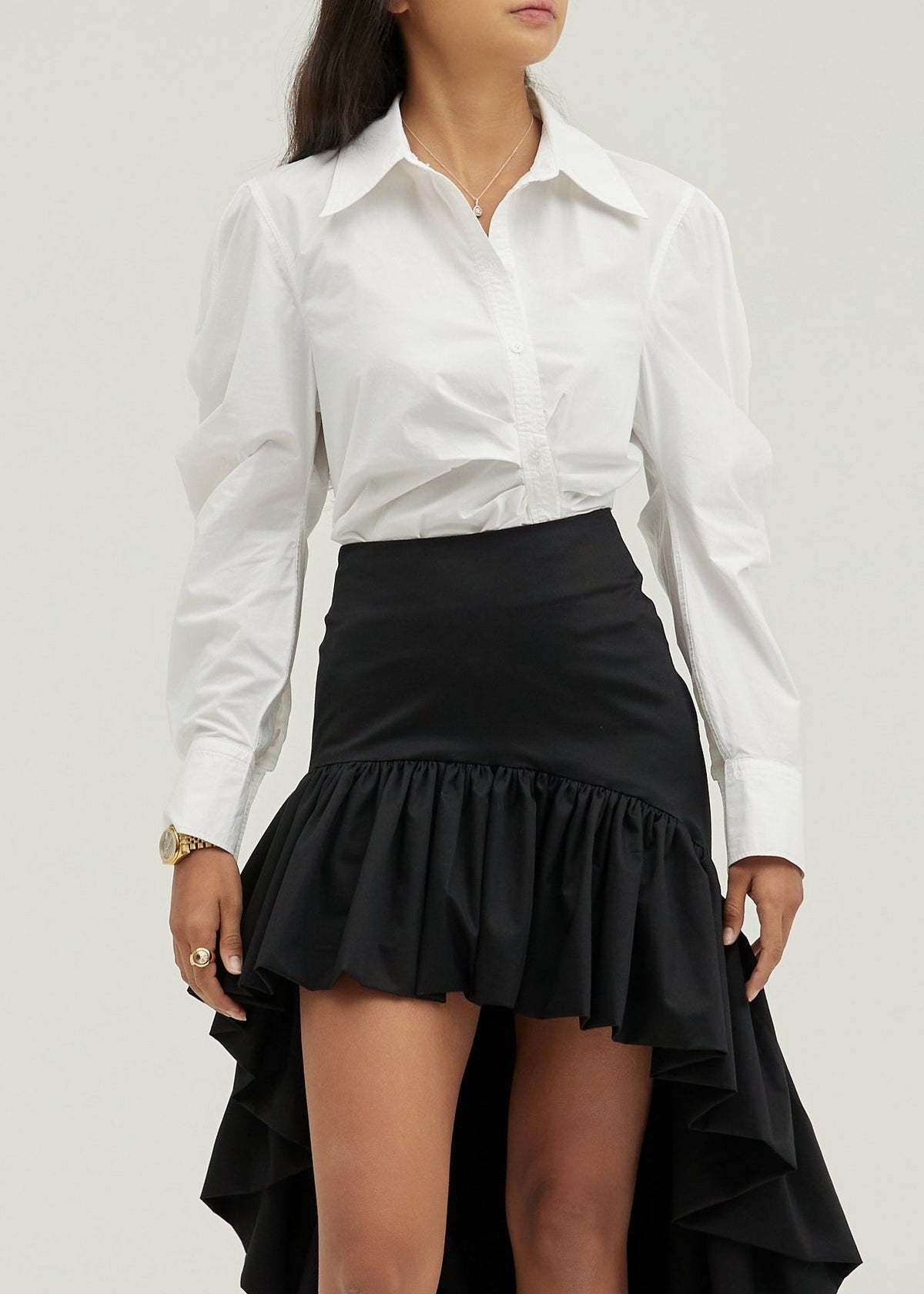 Eva Gathered Button Down Shirt | White