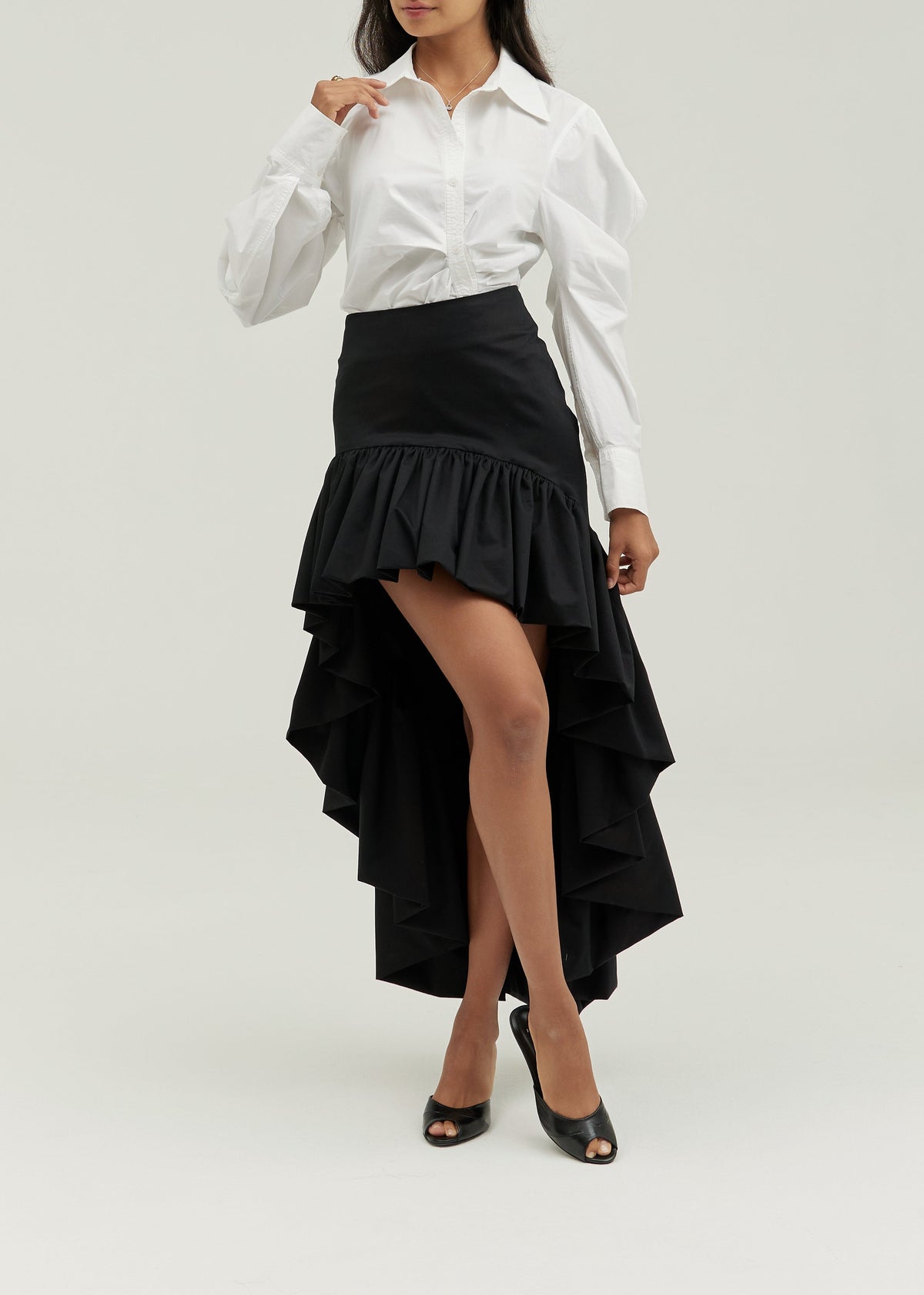 Eva Gathered Button Down Shirt | White
