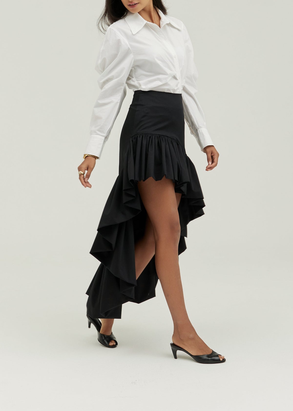 Eva Gathered Button Down Shirt | White