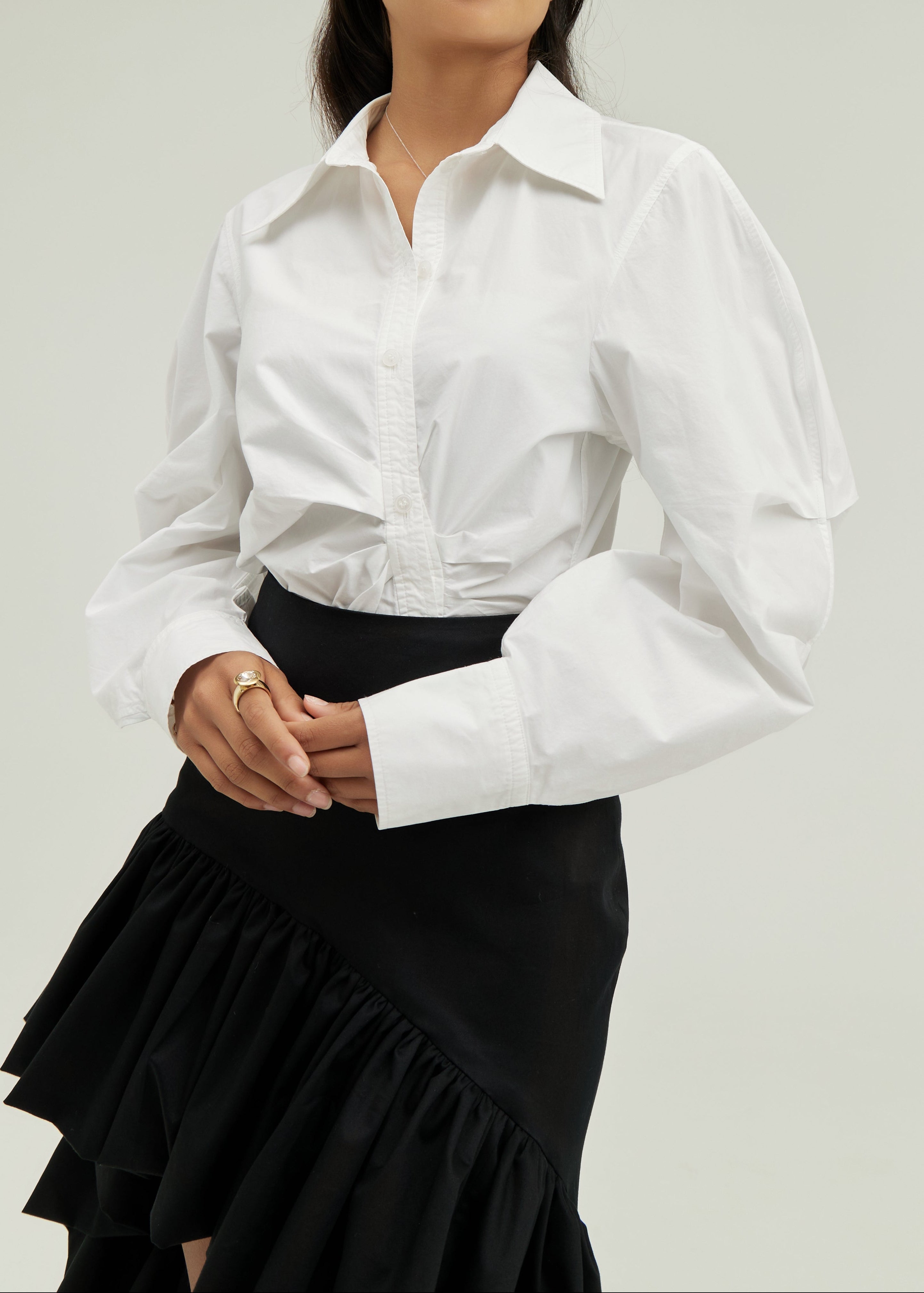 Eva Gathered Button Down Shirt | White