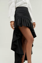 Sofia Frill Hem Asymmetric Skirt | Black