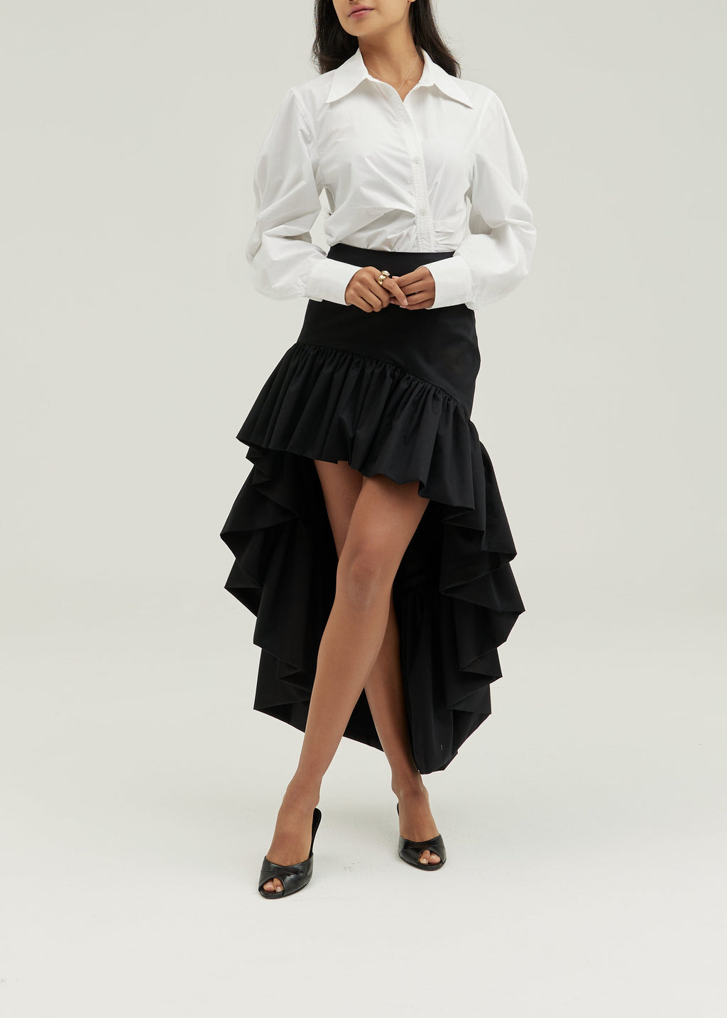 Sofia Frill Hem Asymmetric Skirt | Black