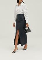Juno Striped Pencil Front Split Maxi Skirt | Black/White