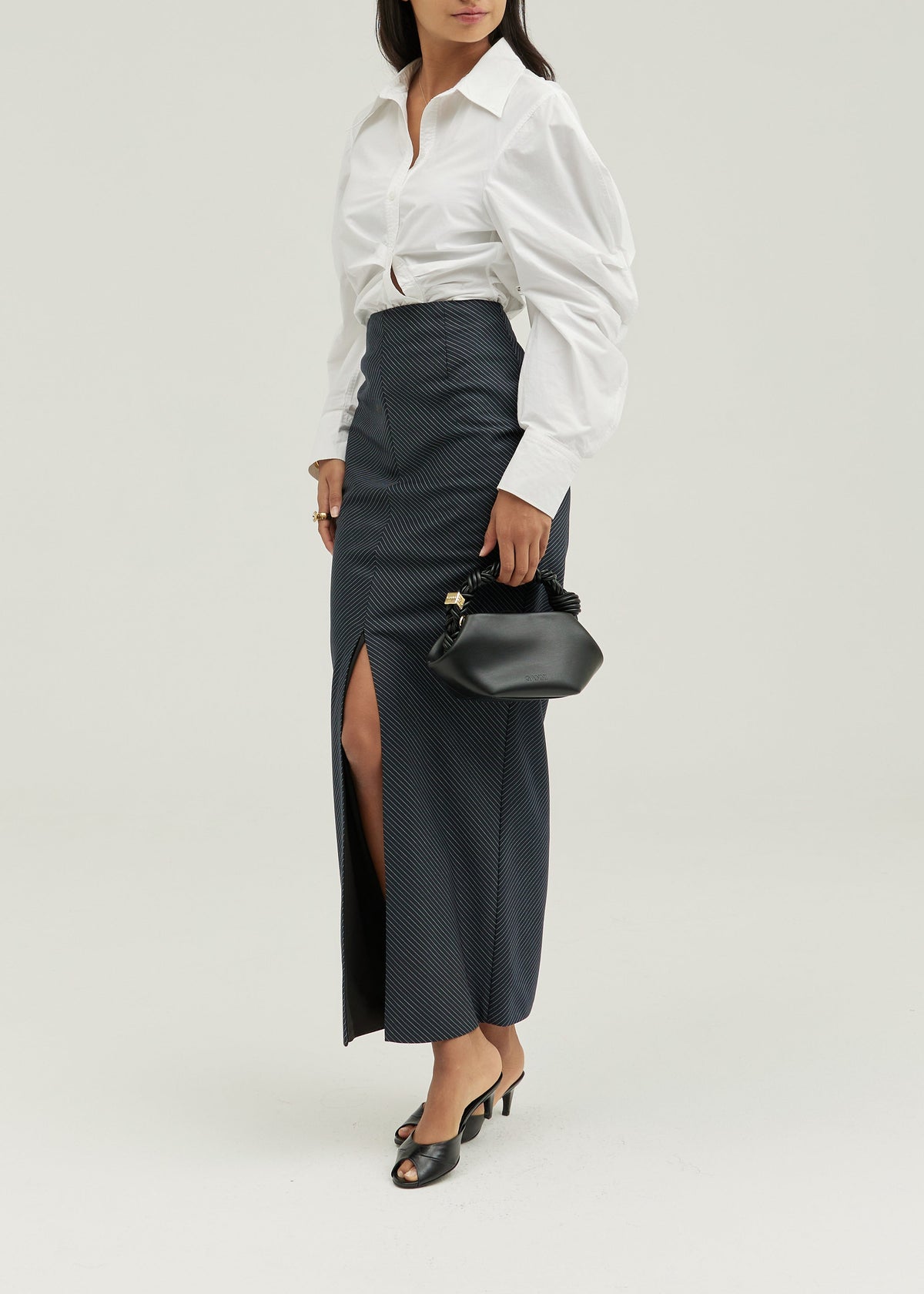 Juno Striped Pencil Front Split Maxi Skirt | Black/White