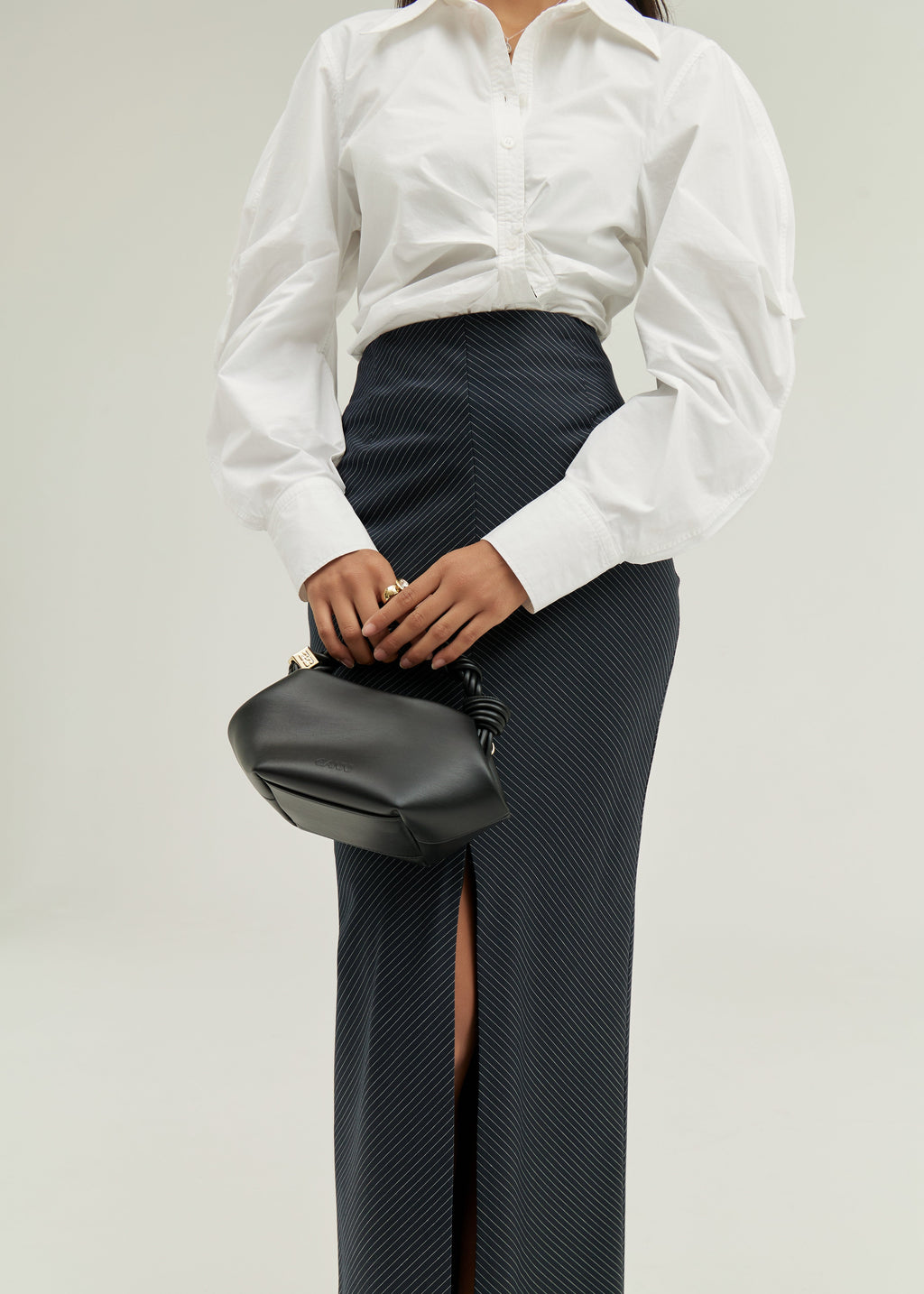 Juno Striped Pencil Front Split Maxi Skirt | Black/White