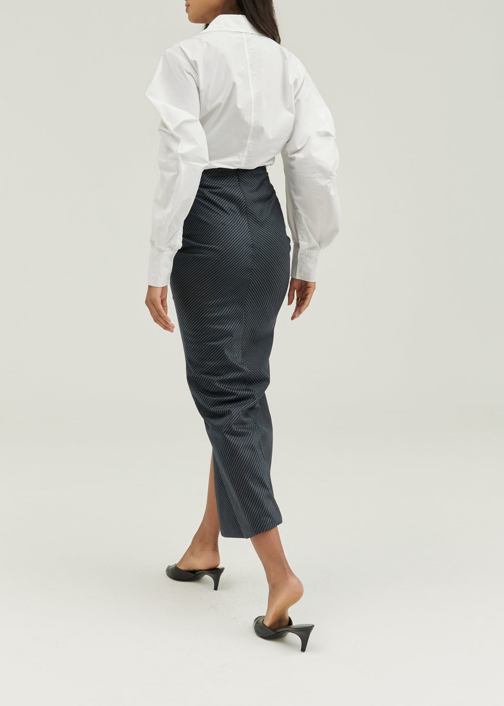 Juno Striped Pencil Front Split Maxi Skirt | Black/White