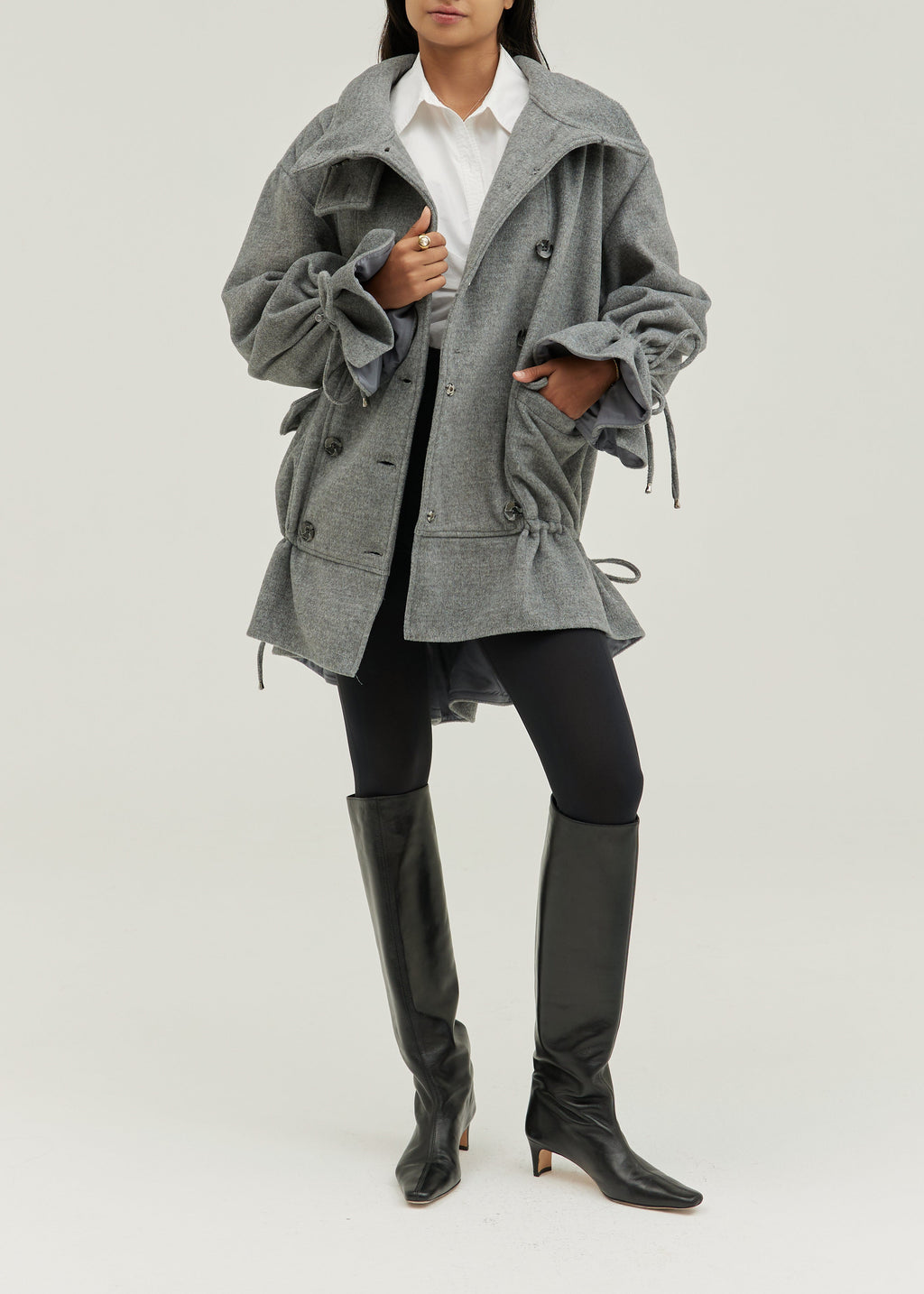 Odette Double Breasted Drop Waist Coat | Grey