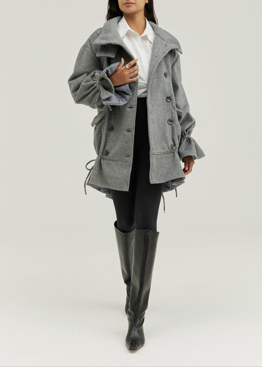 Odette Double Breasted Drop Waist Coat | Grey