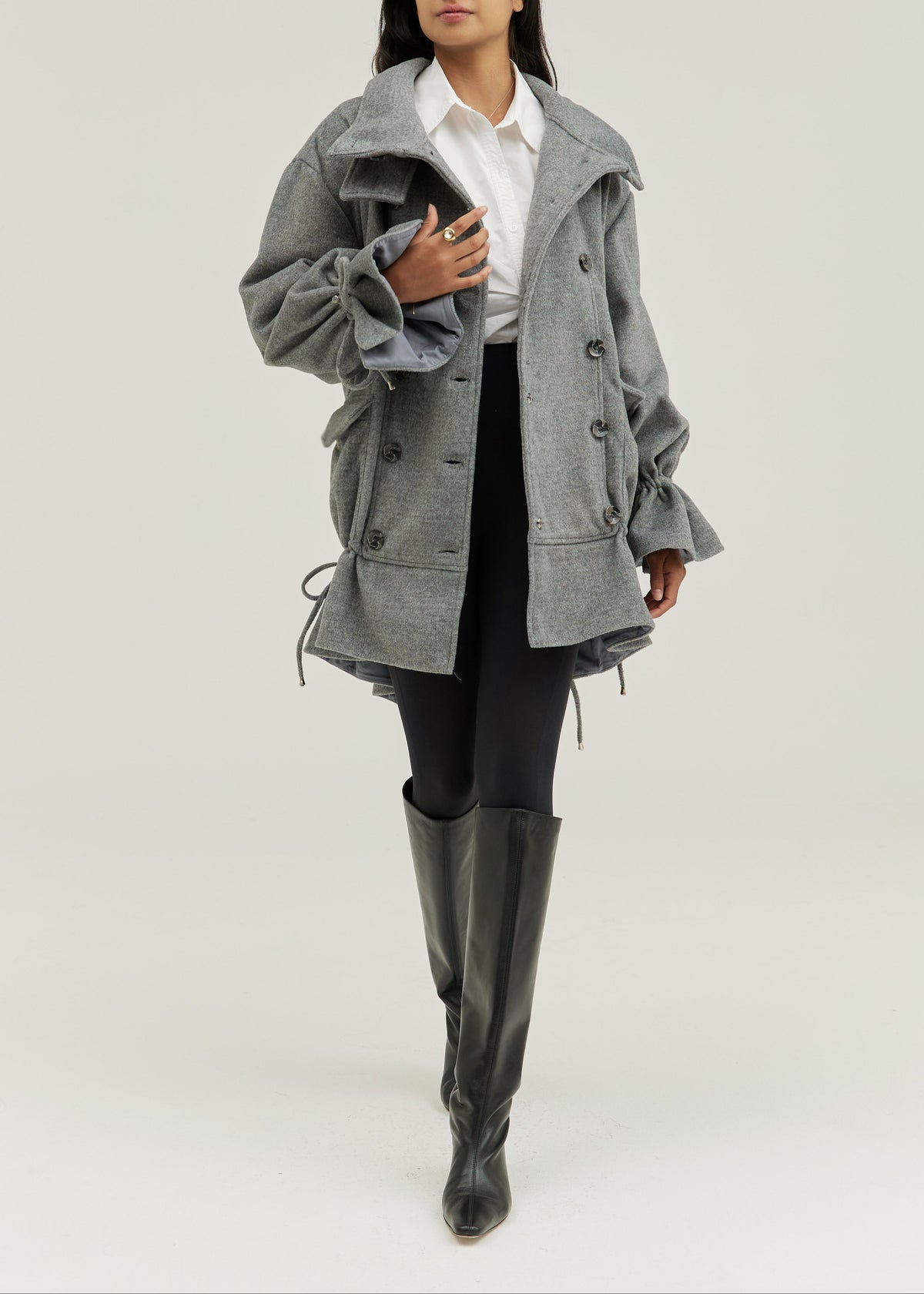 Odette Double Breasted Drop Waist Coat | Grey