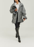 Odette Double Breasted Drop Waist Coat | Grey
