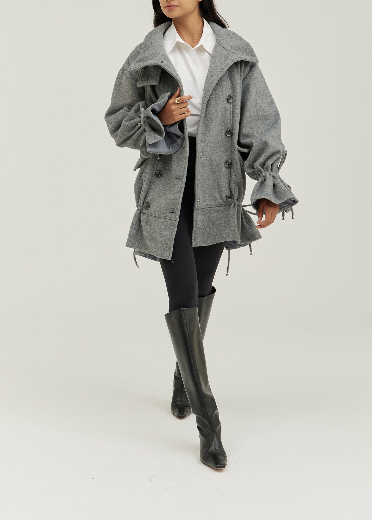 Odette Double Breasted Drop Waist Coat | Grey