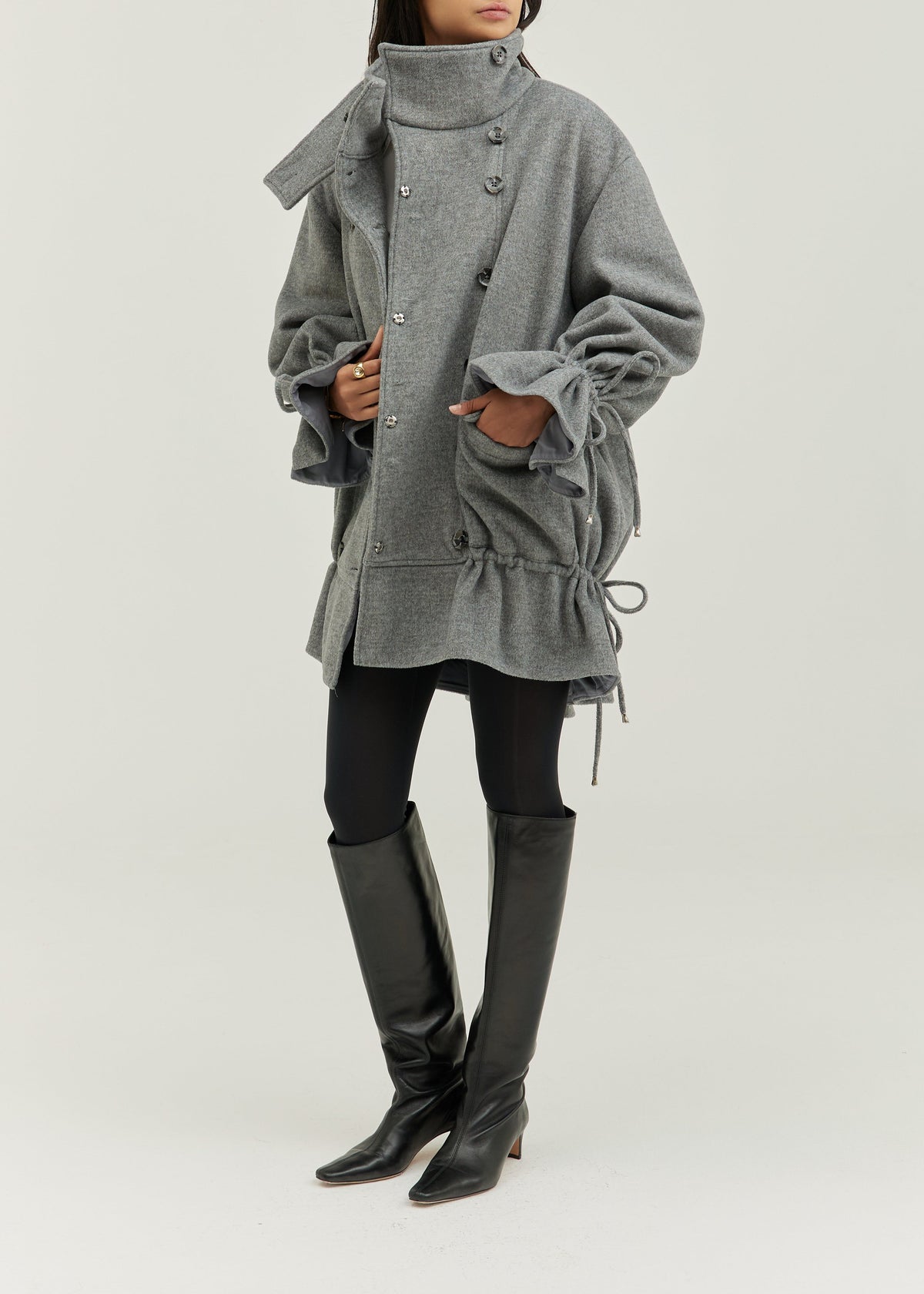 Odette Double Breasted Drop Waist Coat | Grey